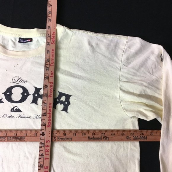 #87 Quiksilver Live Aloha Long Sleeve Men's Kauai Hawaii Maui distress VTG - Picture 4 of 11